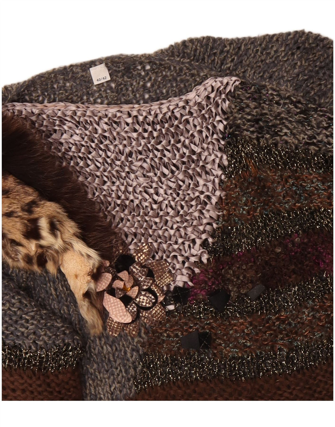 VINTAGE Dame Boat Neck sweater EU 40/42 Medium Grey Colourblock