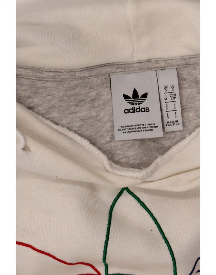 ADIDAS Mens Graphic Hoodie Jumper Small White Cotton Vintage Adidas and Second-Hand Adidas from Messina Hembry 