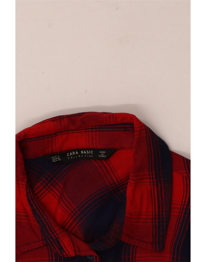Zara Dame Flanelskjorte UK 12 Medium Rød Ternet