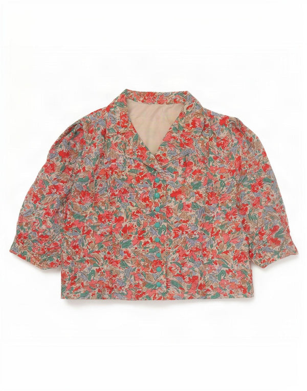 Vintage Womens Crop 3/4-ærmet skjortebluse UK 14 Medium Pink Floral