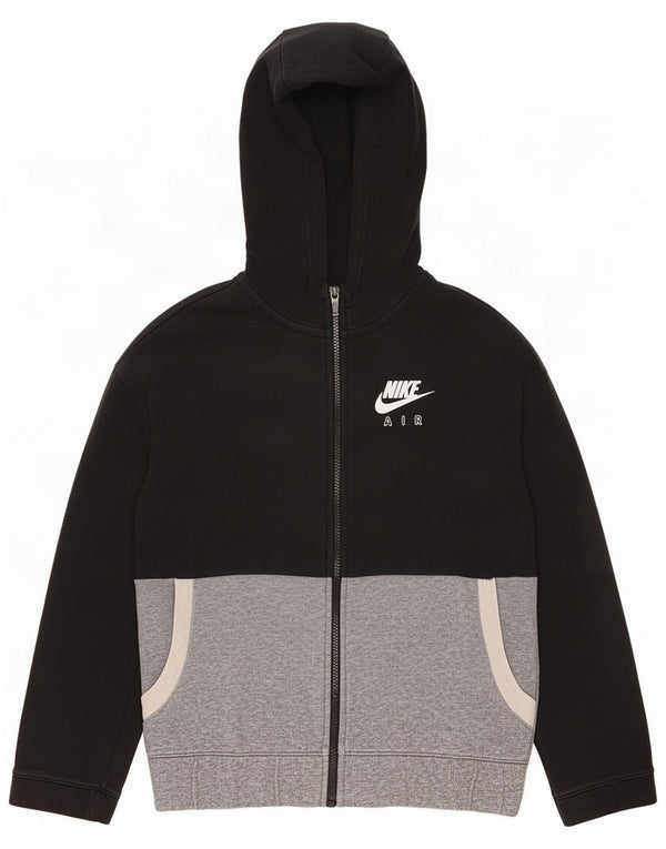 Nike Girls Graphic Zip Hoodie Sweater 12-13 Years Large Black Colourblock