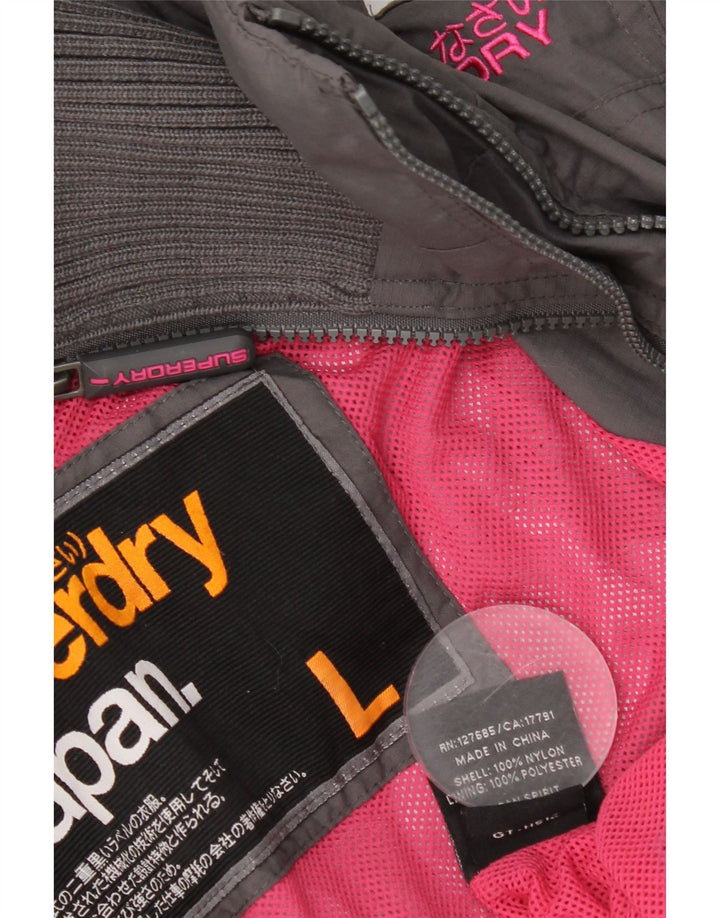 Superdry Regnjakke med hætte til kvinder UK 16 Stor grå nylon