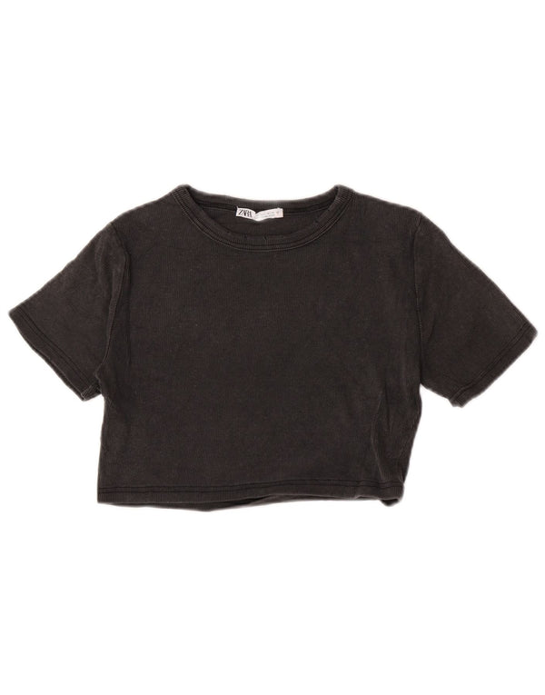 Zara Womens Crop T-Shirt Top UK 14 Stor Grå Bomuld
