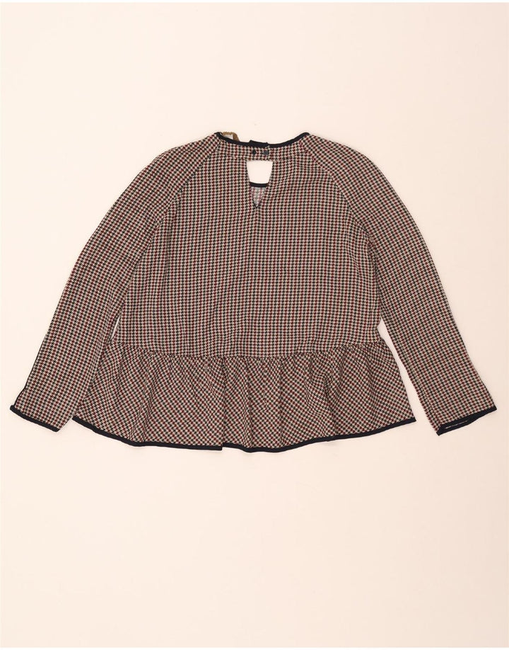 ZARA 3/4-ærmet blusetop til kvinder UK 10 Lille flerfarvet Houndstooth
