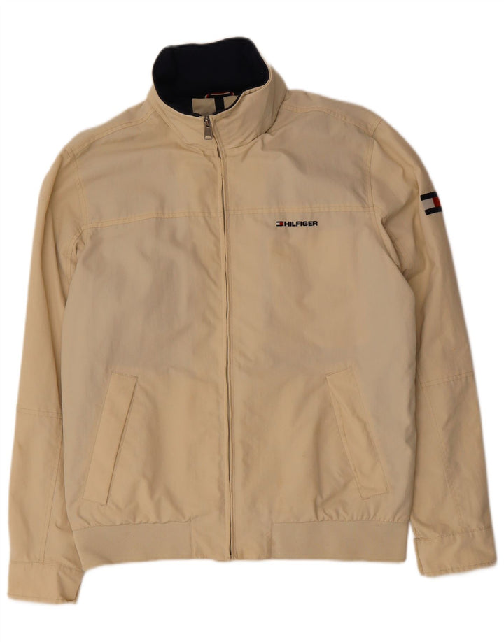 TOMMY HILFIGER Mens Graphic Rain Jacket UK 38 Medium Beige Nylon