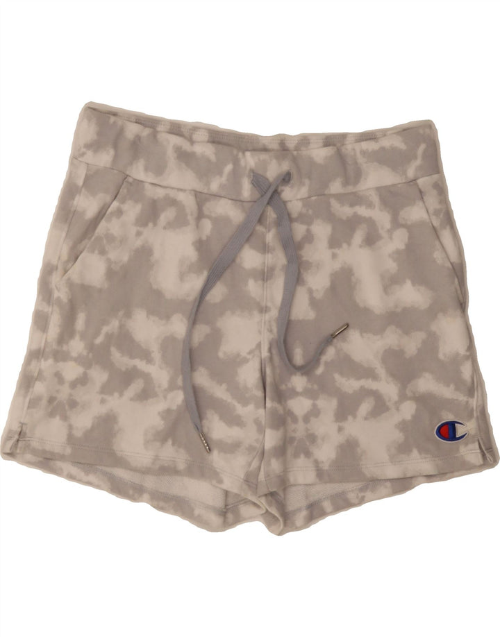 CHAMPION Womens Sport Shorts UK 14 Medium  Grey Tie Dye Cotton Vintage Champion and Second-Hand Champion from Messina Hembry 
