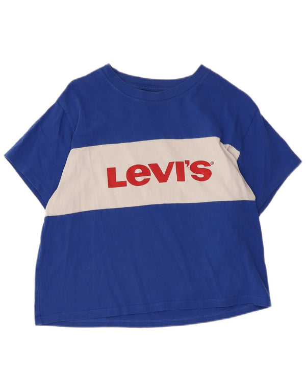 LEVI'S Dame Crop Grafisk T-Shirt Top UK 10 Small Blue Colourblock