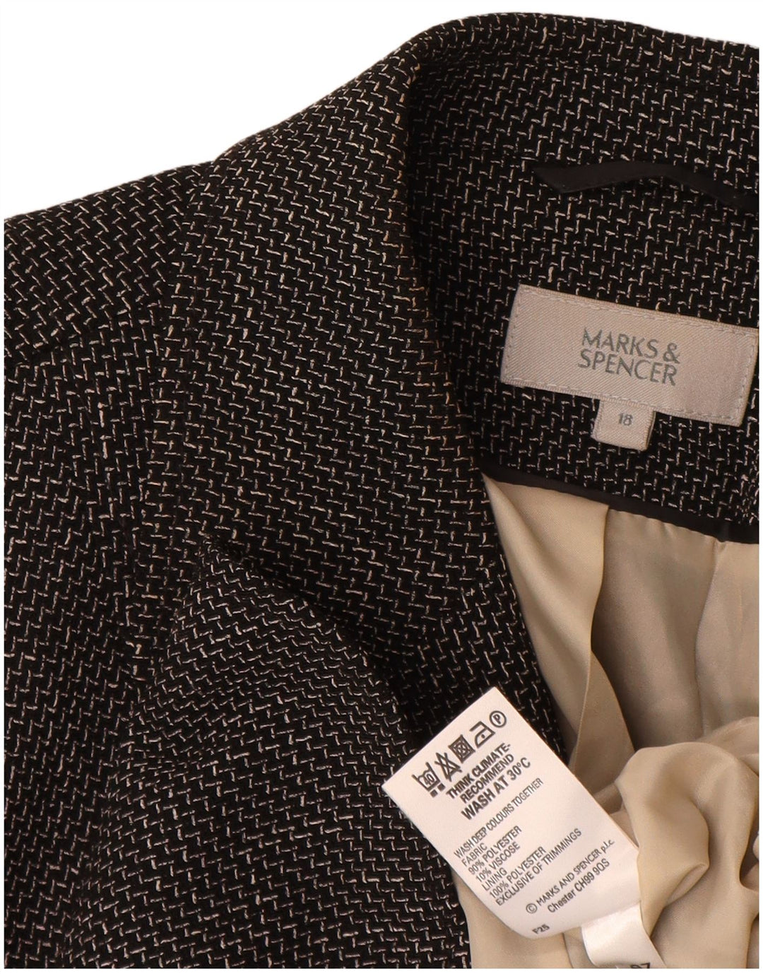 Marks & Spencer Dame 5 Button Blazer Jacket UK 18 XL Sort Chevron