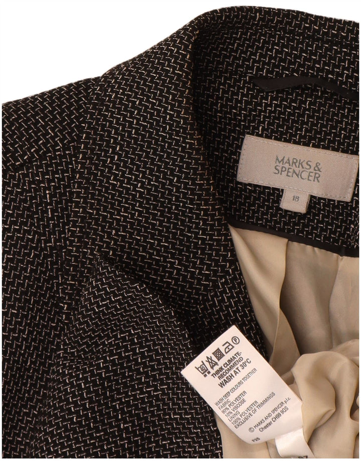 Marks & Spencer Dame 5 Button Blazer Jacket UK 18 XL Sort Chevron