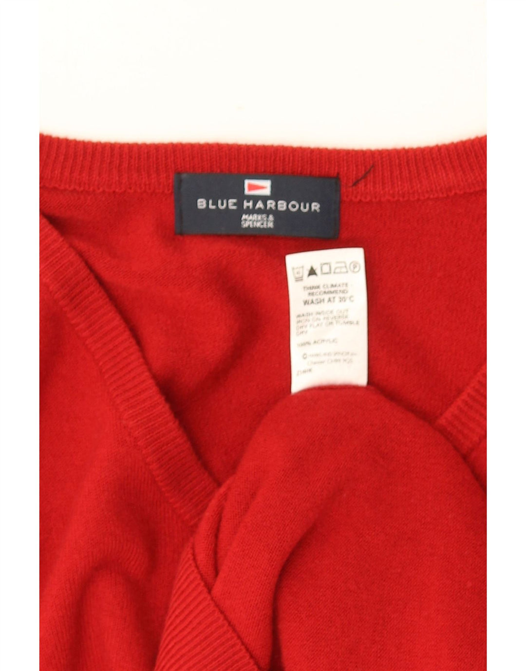 MARKS & SPENCER Herre Blue Harbor V-hals sweater lille rød akryl