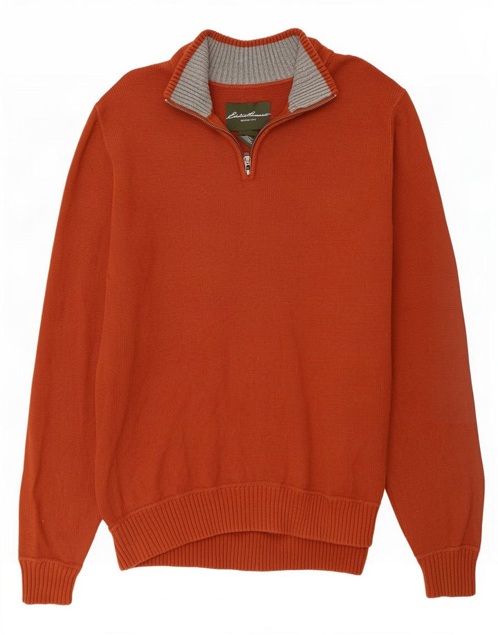 Eddie Bauer Herre Zip Neck Jumper Sweater Stor Brun Bomuld