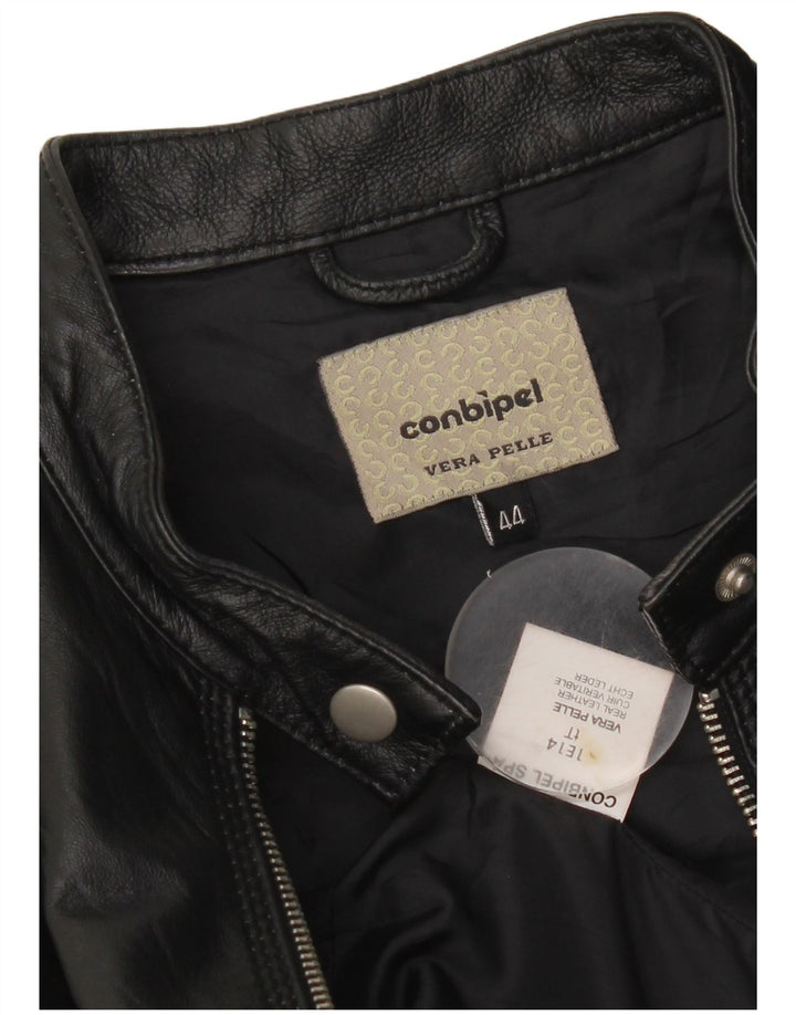 Conbipel Womens Crop Læder Biker Jacket IT 44 Medium Sort Læder