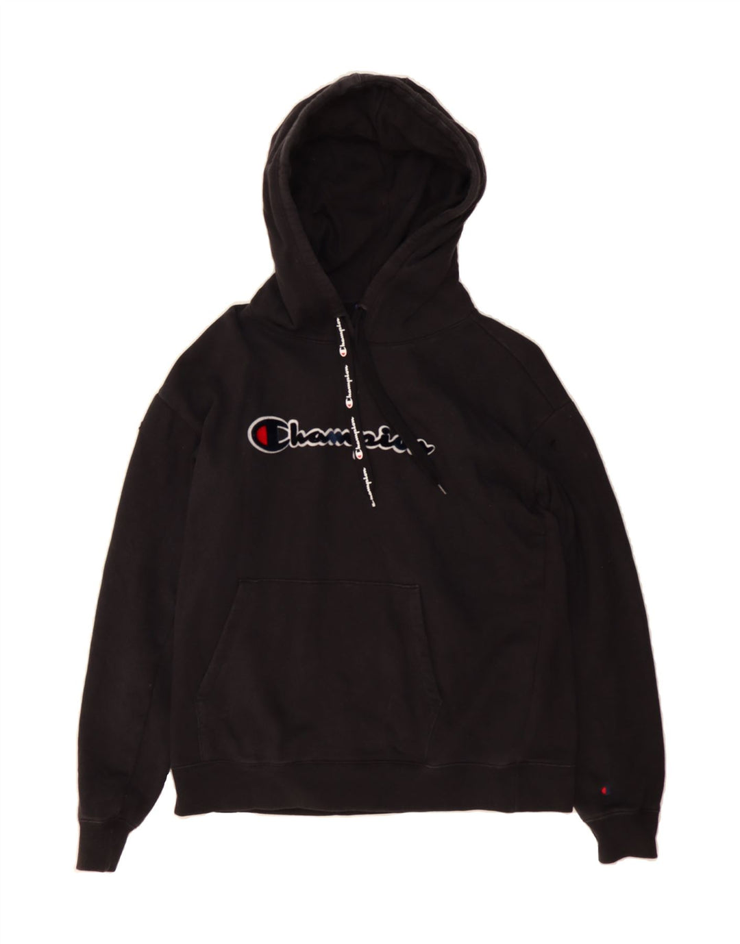 CHAMPION Mens Graphic Hoodie Jumper Medium Black Cotton Vintage Champion and Second-Hand Champion from Messina Hembry 