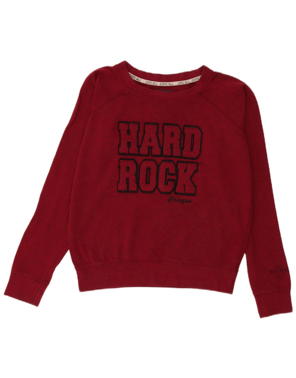 Hard Rock Cafe Dame Prag Grafisk Sweatshirt Jumper UK 16 Large Burgundy