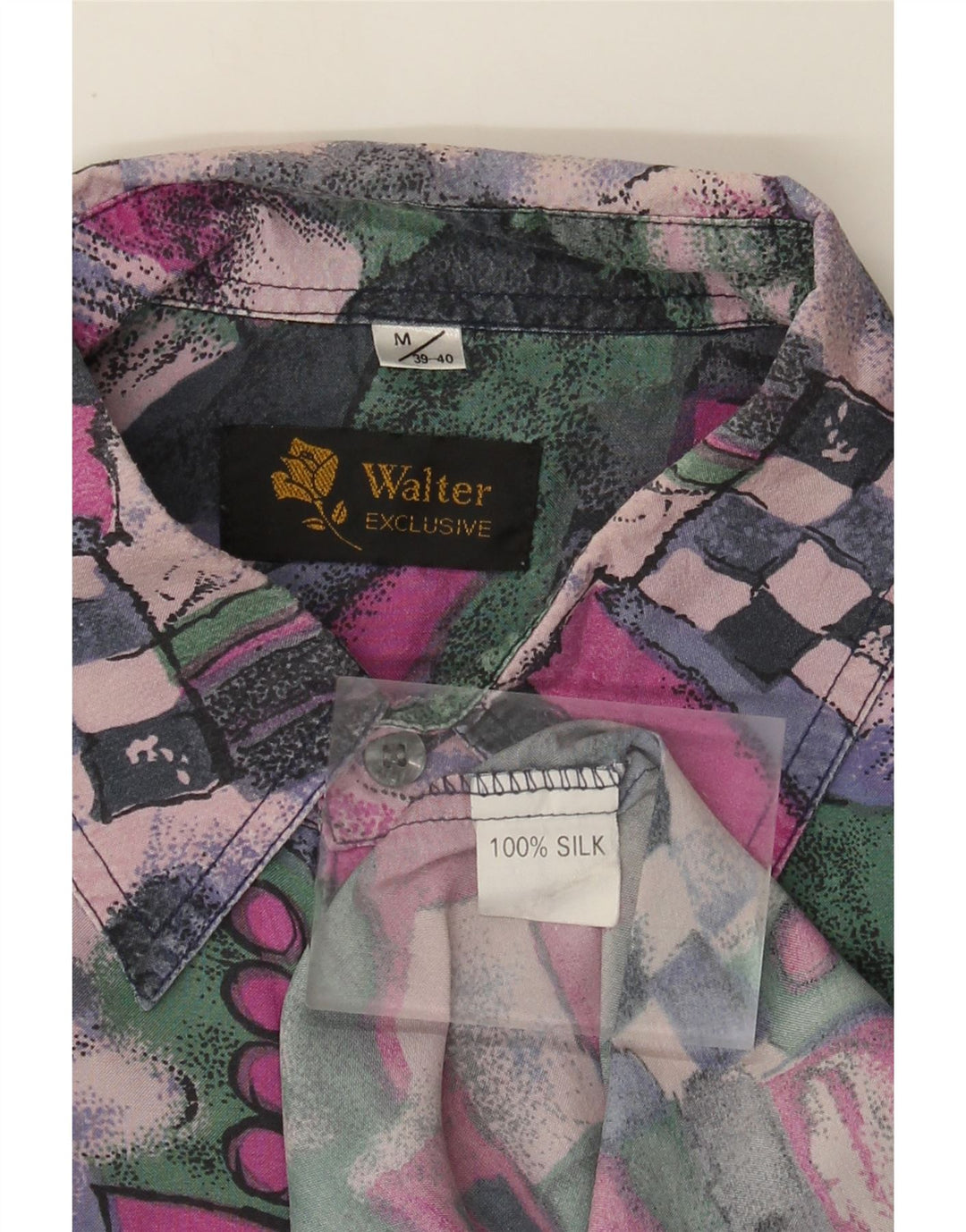 Vintage herre abstrakt mønster skjorte størrelse 39/40 Medium flerfarvet