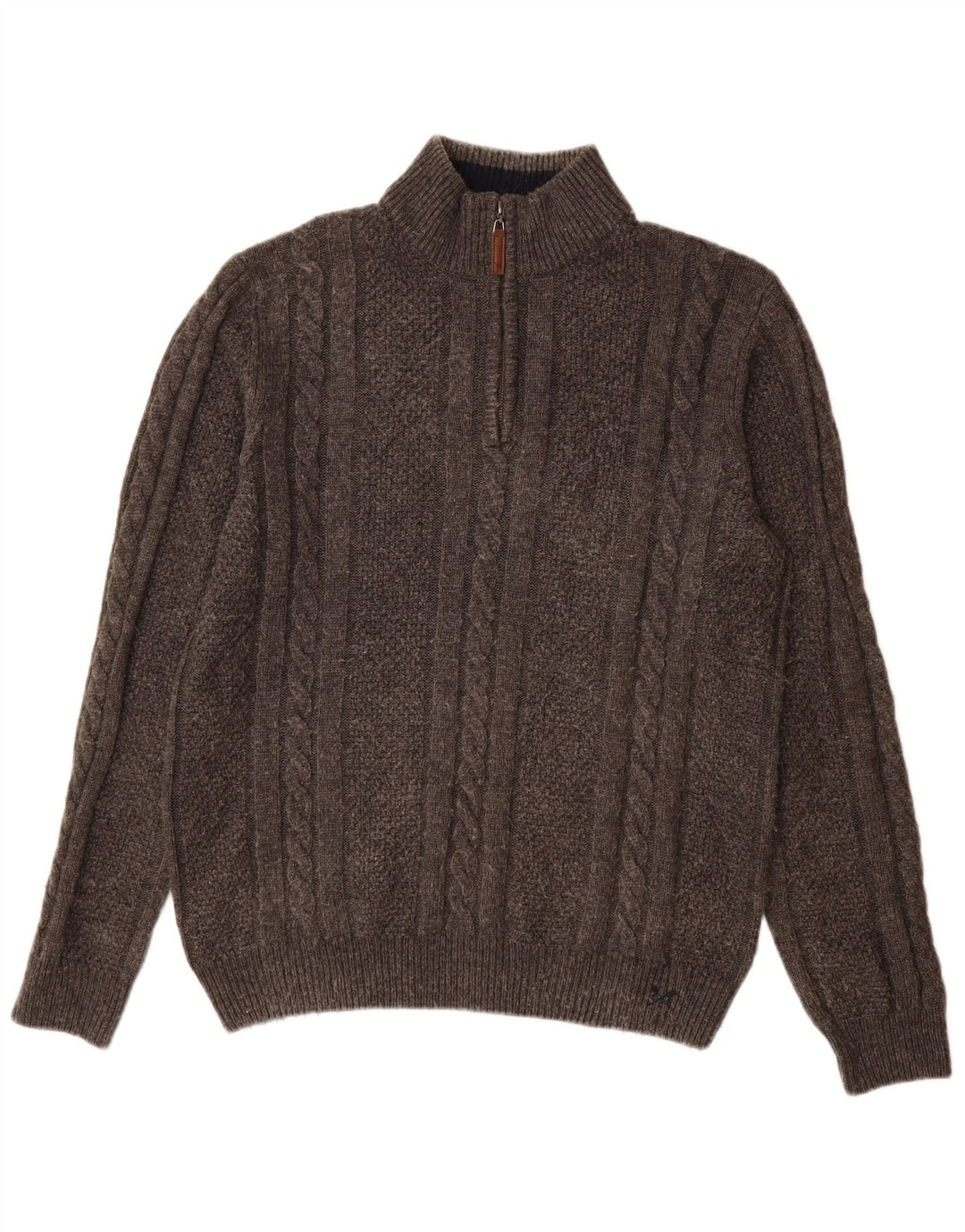 Besætningstøj Herre Zip Neck Jumper Sweater Stor Grå Uld