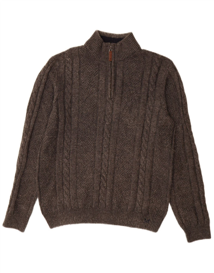 Besætningstøj Herre Zip Neck Jumper Sweater Stor Grå Uld