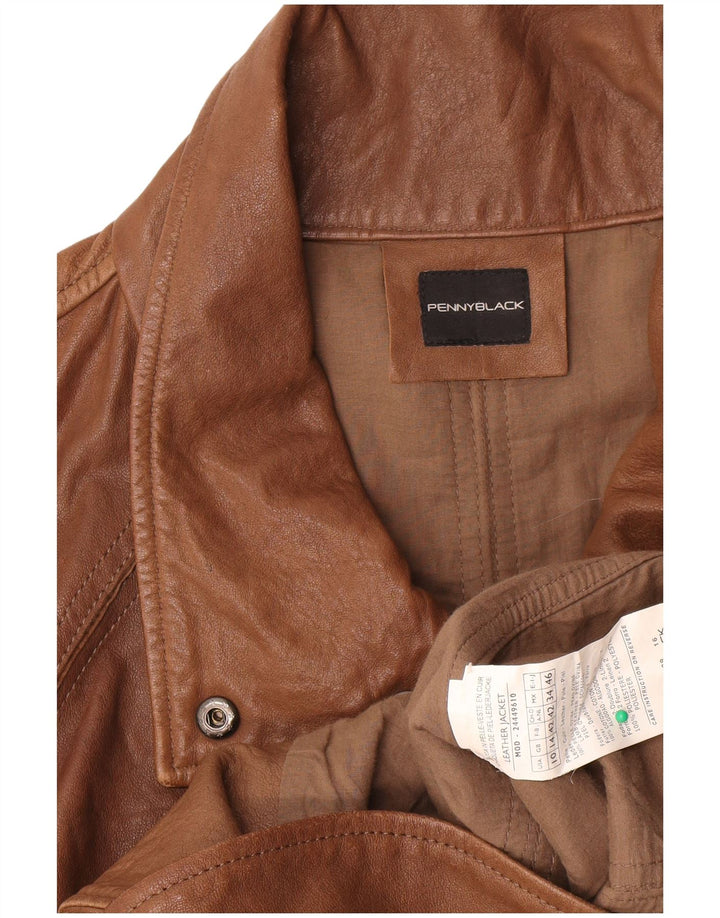 Penny Black Womens Læder Biker Jacket UK 14 Stort brunt læder