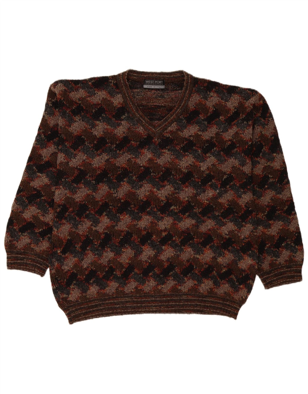 West Port Herre V-hals sweater Stor Brun Geometrisk