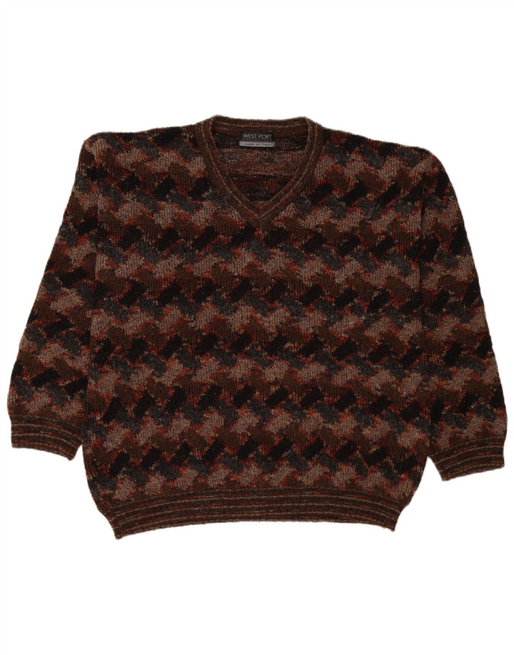 West Port Herre V-hals sweater Stor Brun Geometrisk