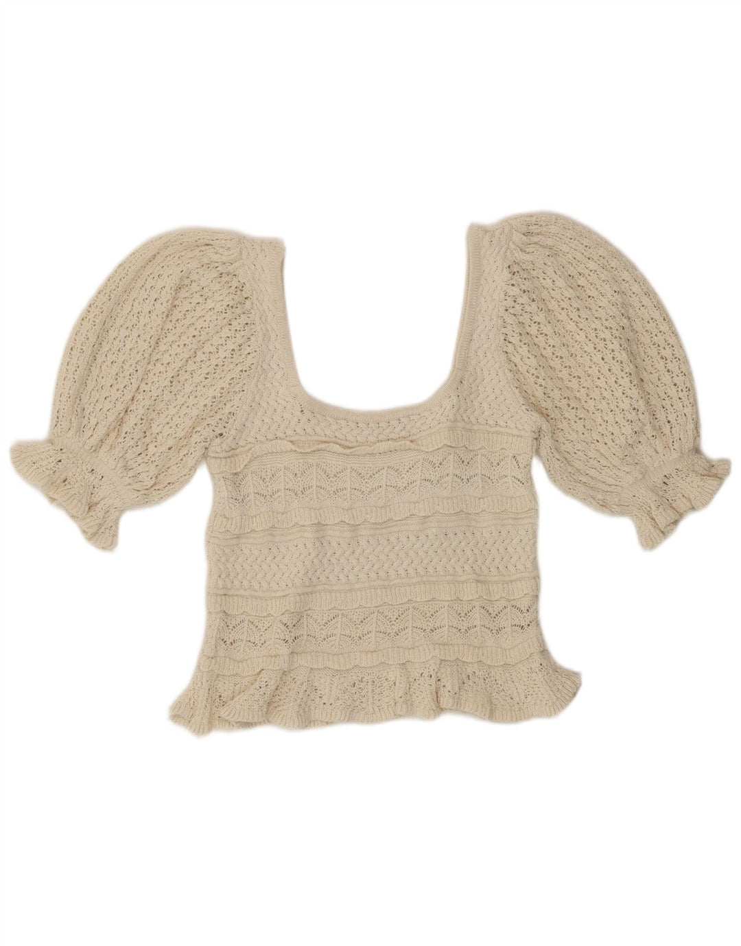 Zara Dame Crop Hæklet Bluse Top UK 10 Small Beige