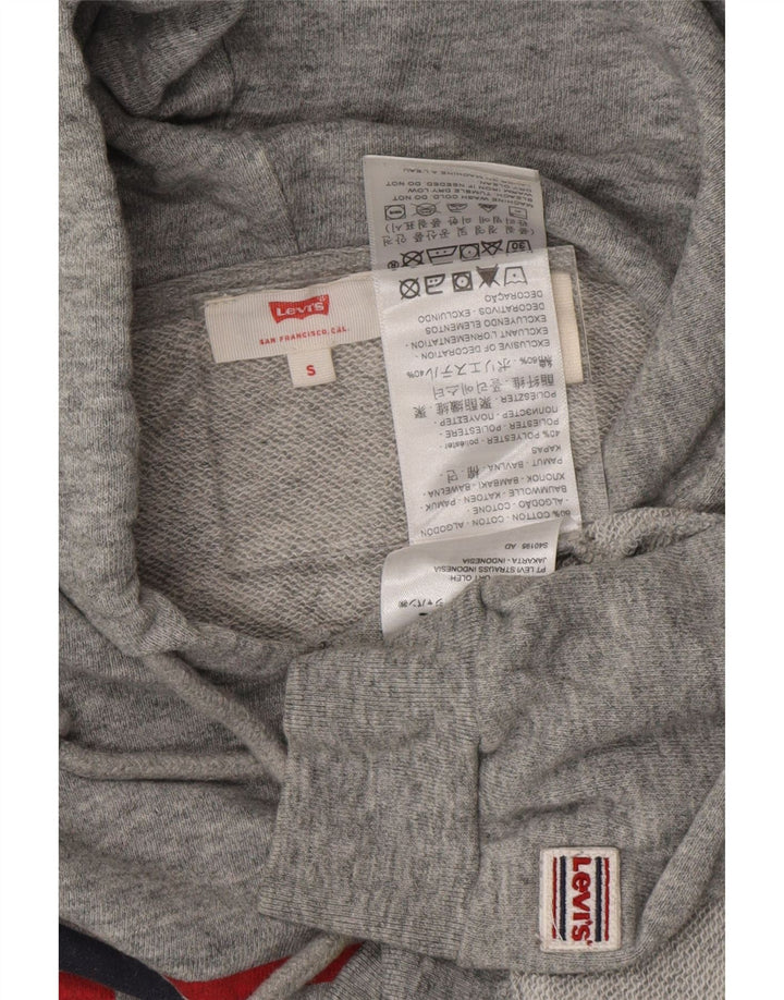 LEVI'S Dame Oversized Crop Grafisk Hoodie Jumper UK 10 Small Grey Bomuld