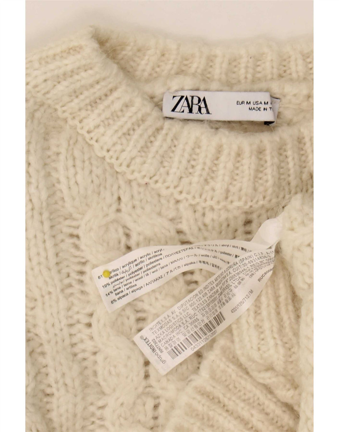 Zara Dame Oversized Crew Neck Jumper Sweater UK 12 Medium Off White