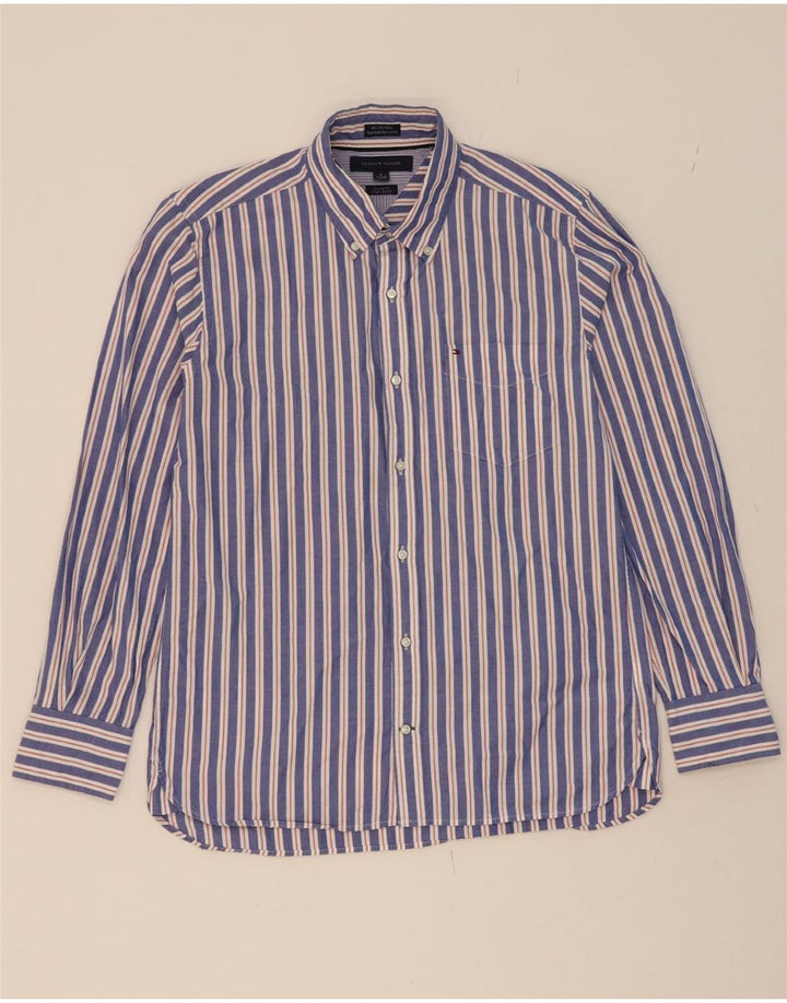 TOMMY HILFIGER Mens Custom Fit Shirt Size 151/2-16 Medium Blue Striped Vintage Tommy Hilfiger and Second-Hand Tommy Hilfiger from Messina Hembry 