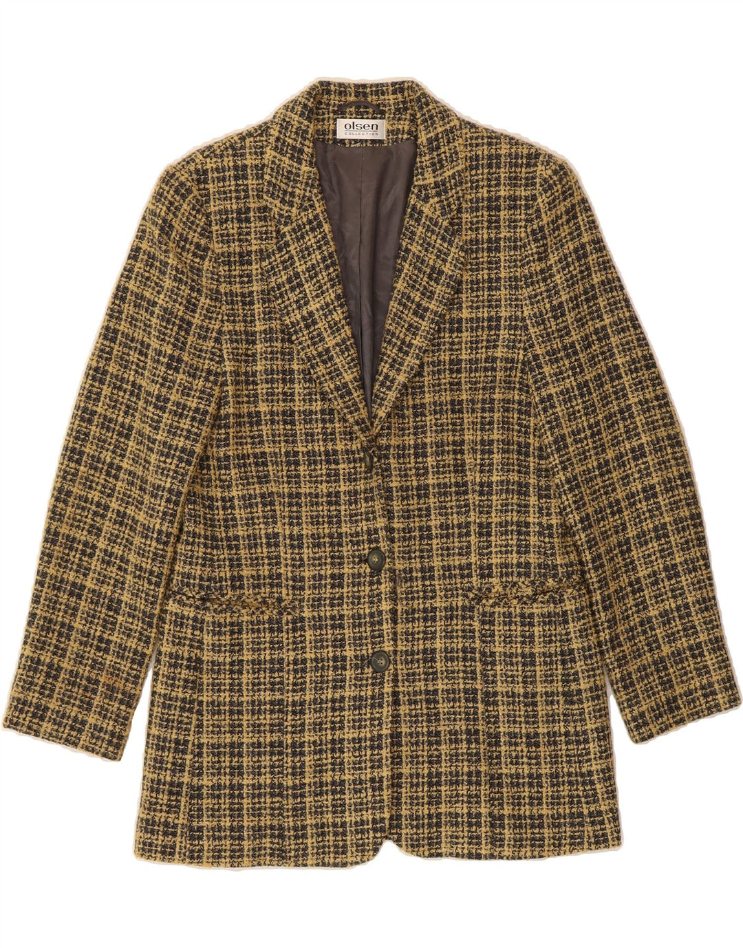 OLSEN Womens 3 Button Blazer Jacket UK 12 Medium  Beige Check Wool Vintage Olsen and Second-Hand Olsen from Messina Hembry 