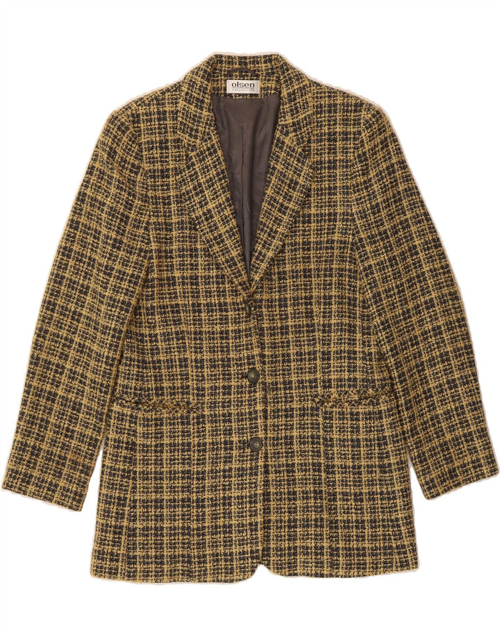 OLSEN Womens 3 Button Blazer Jacket UK 12 Medium  Beige Check Wool Vintage Olsen and Second-Hand Olsen from Messina Hembry 