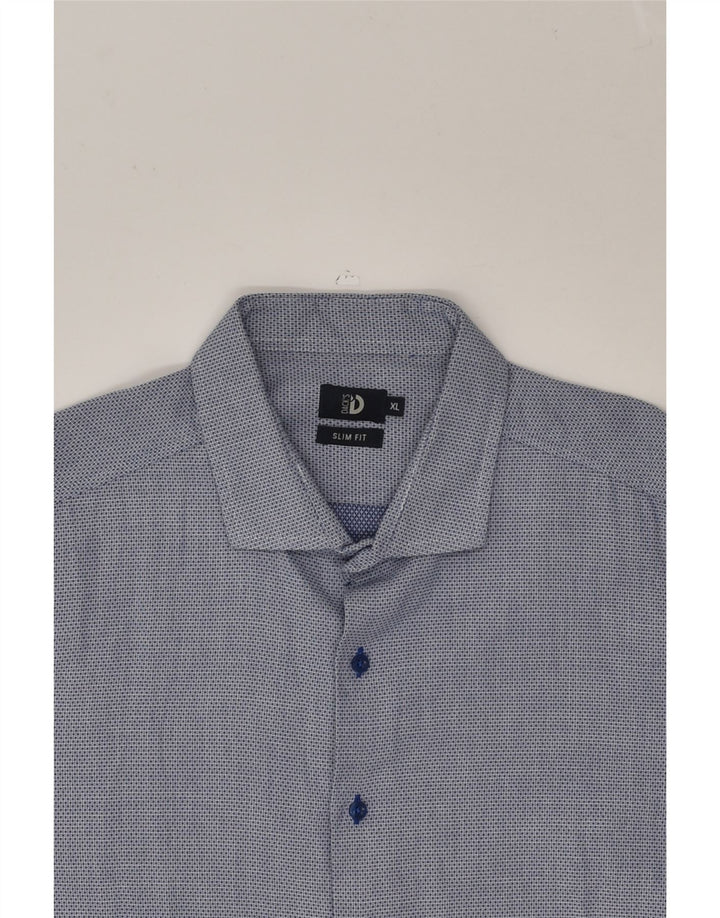 DACK'S Mens Slim Fit Shirt XL Blue Geometric Cotton | Vintage Dack's | Thrift | Second-Hand Dack's | Used Clothing | Messina Hembry 