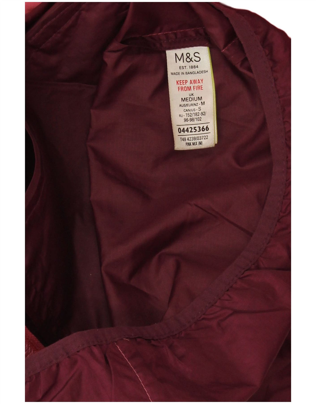 Marks & Spencer Regnjakke med hætte til kvinder UK 14 Medium Pink Colourblock