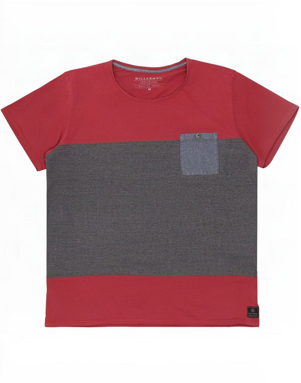 Billabong Mens Custom Fit T-Shirt Top Medium Red Colourblock Cotton