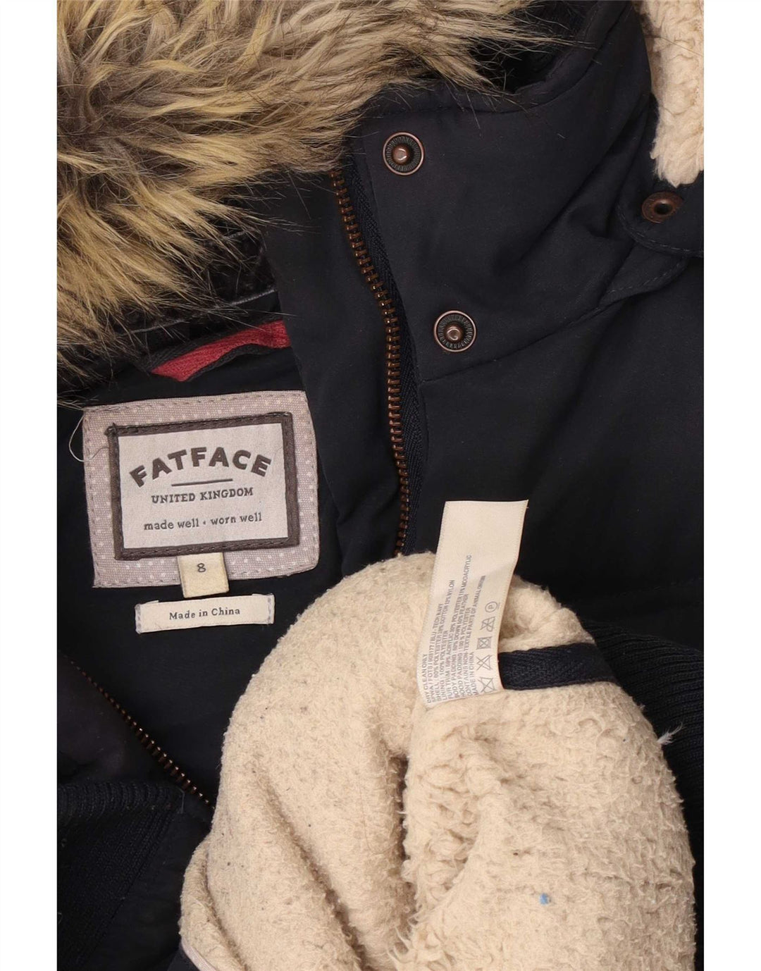 Fat Face Dame Hætte Polstret Gilet UK 8 Small Navy Blue Polyester
