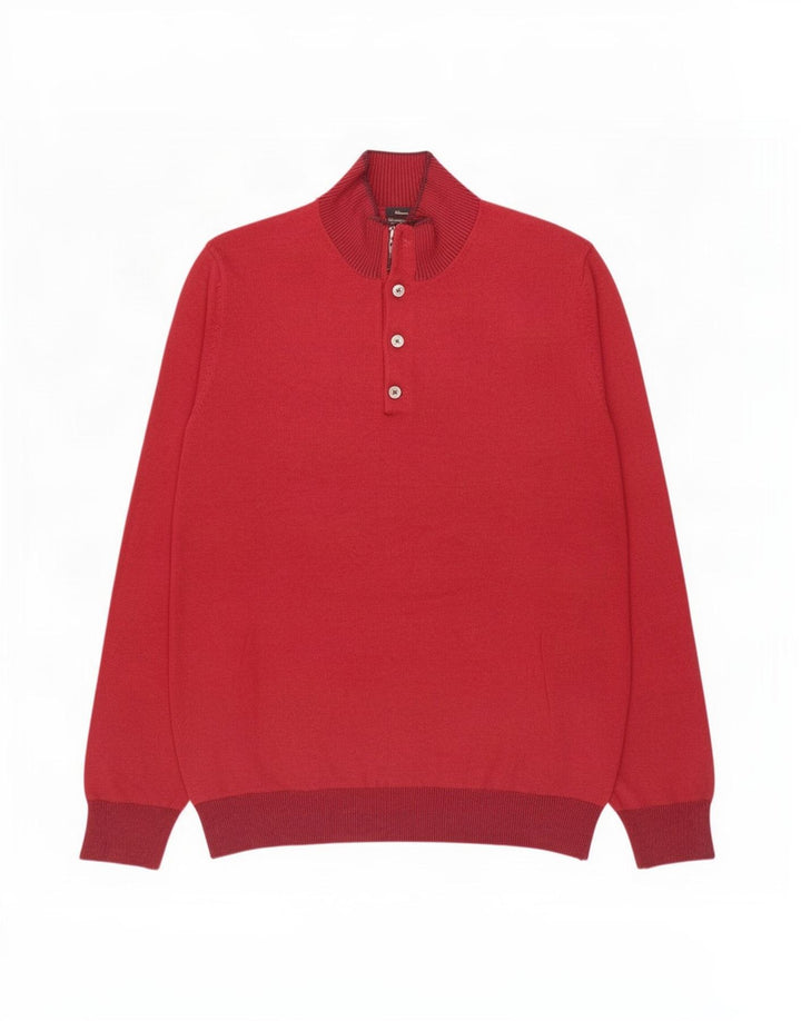Massimo Dutti Herre Button Neck Jumper Sweater XL Bourgogne Bomuld
