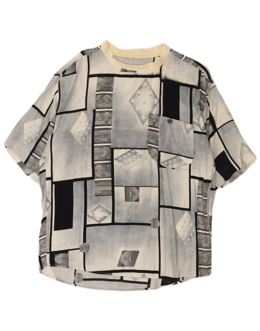 Vintage Kortærmet Herre Pullover Shirt Stor Grå Geometrisk