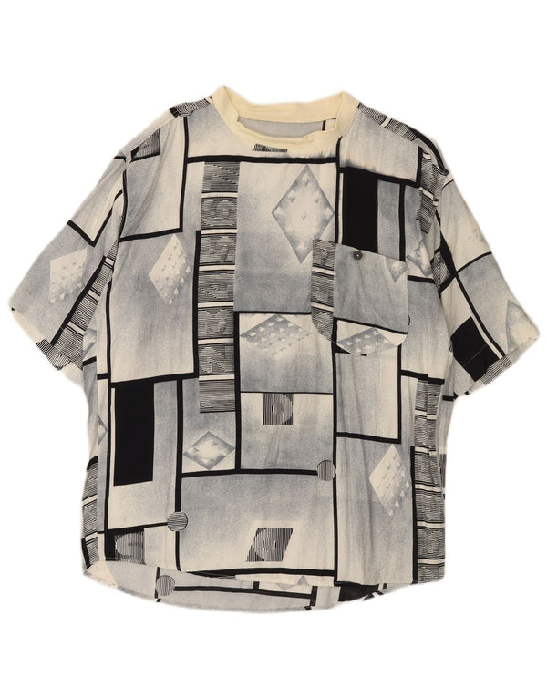 Vintage Kortærmet Herre Pullover Shirt Stor Grå Geometrisk