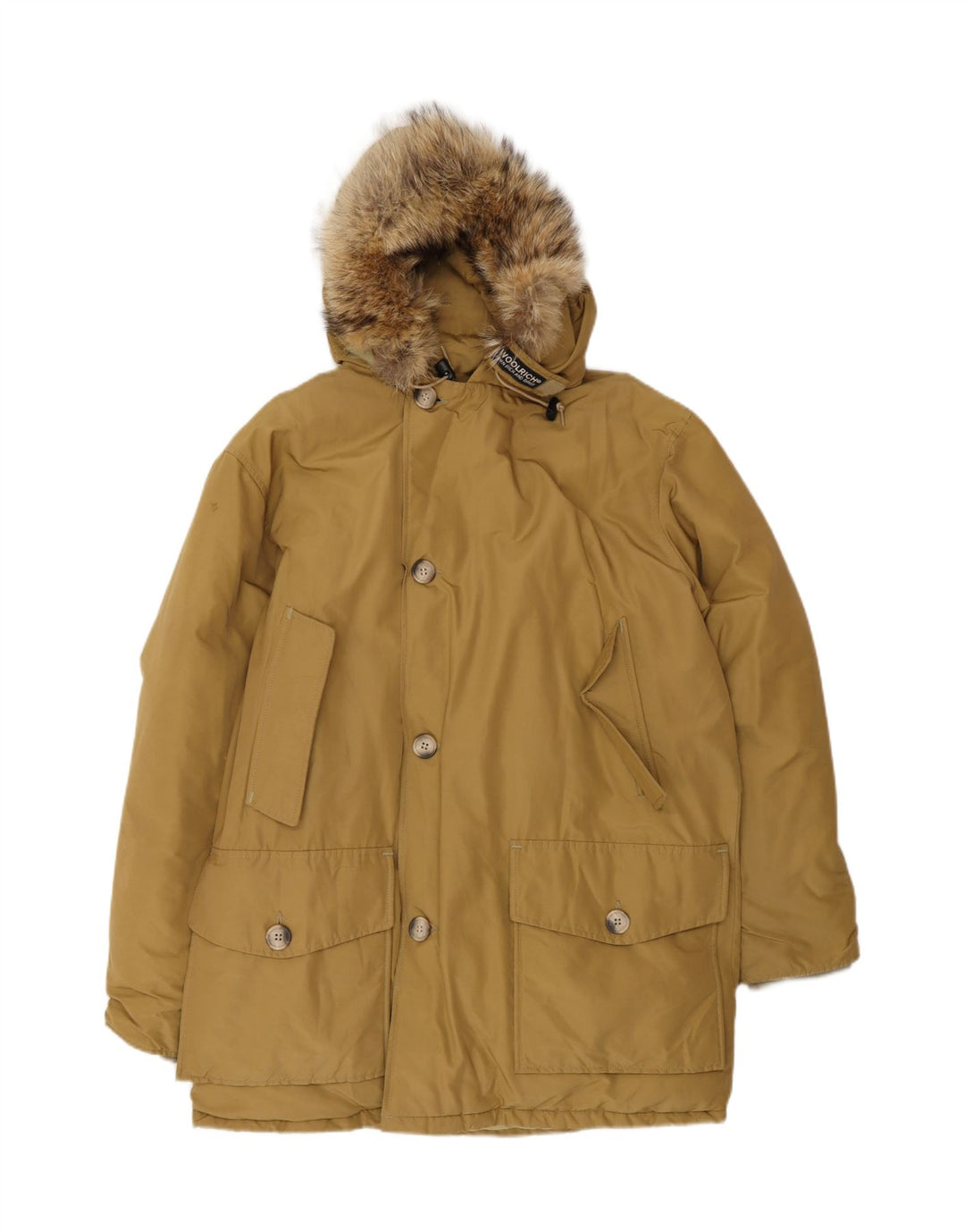 Woolrich Herre Hooded Polstret Frakke UK 38 Medium Beige Bomuld