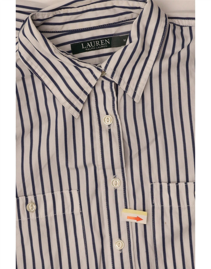 RALPH LAUREN Dameskjorte UK 14 Medium White Pinstripe Bomuld