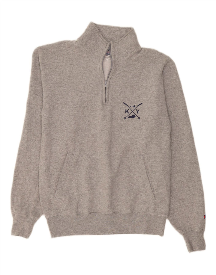 Champion Herre Zip Neck Sweatshirt Jumper Medium Grey Bomuld
