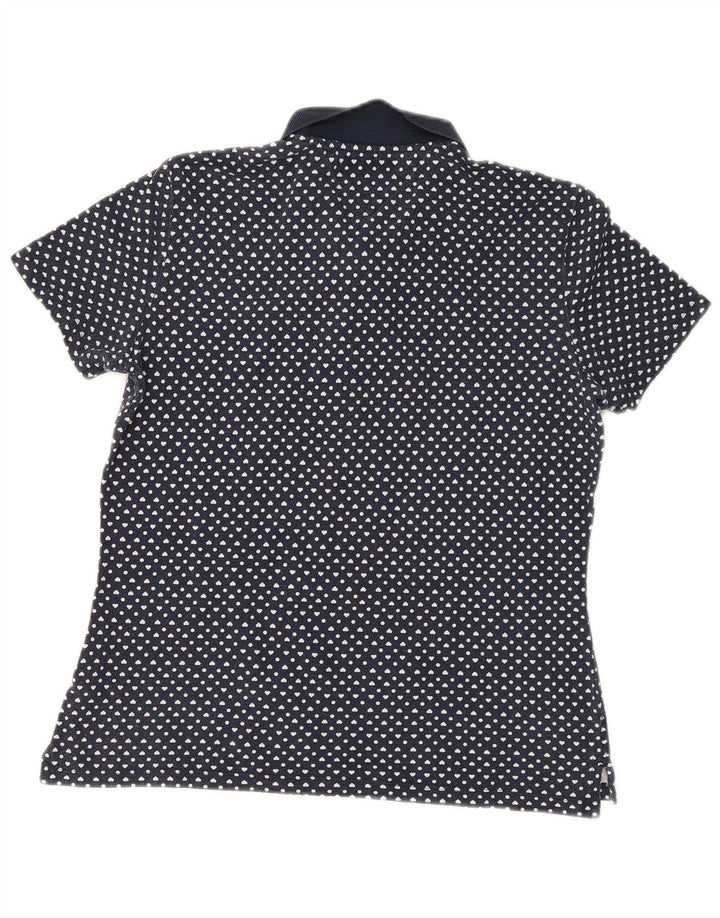 TOMMY HILFIGER Dame Polo Shirt UK 12 Medium Navy Blue Spotted