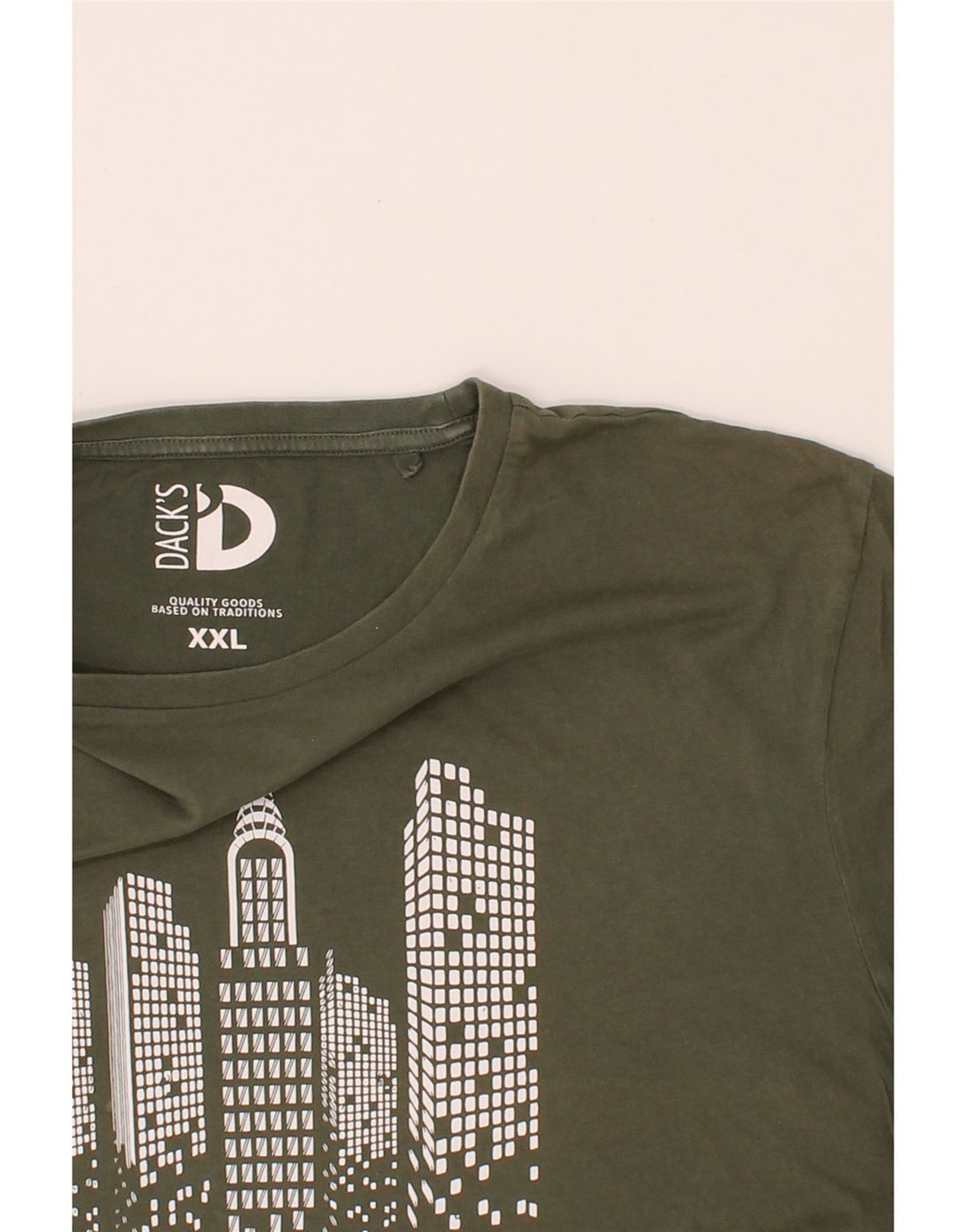 DACK'S Mens Graphic T-Shirt Top 2XL Khaki Cotton Vintage Dack's and Second-Hand Dack's from Messina Hembry 