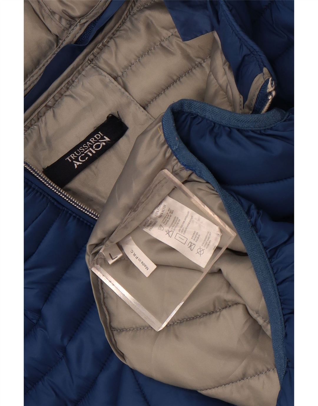 Trussardi Herre hættepolstret jakke UK 40 Stor blå nylon