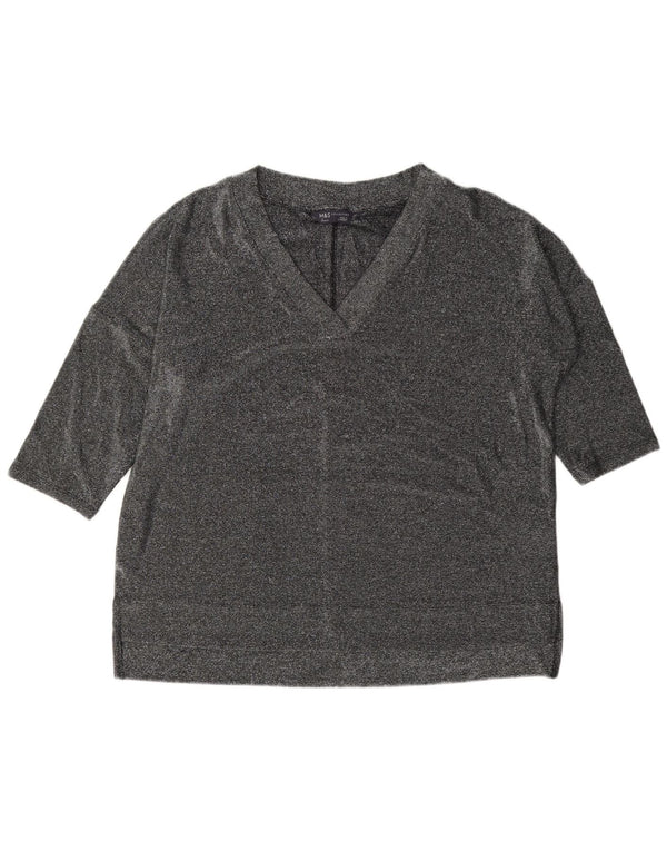 Marks & Spencer Dame Oversized Top 3/4 ærmer UK 12 Medium Sølv Flecked