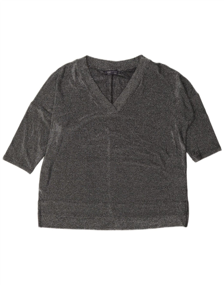 Marks & Spencer Dame Oversized Top 3/4 ærmer UK 12 Medium Sølv Flecked