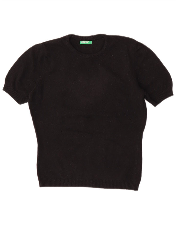 Benetton Dame Kortærmet Jumper Sweater UK 12 Medium Sort