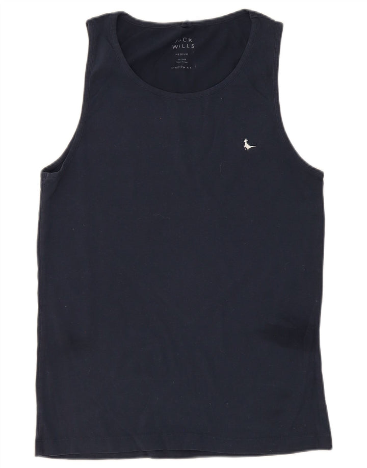 JACK WILLS Mens Stretch Vest Top Medium Navy Blue Cotton