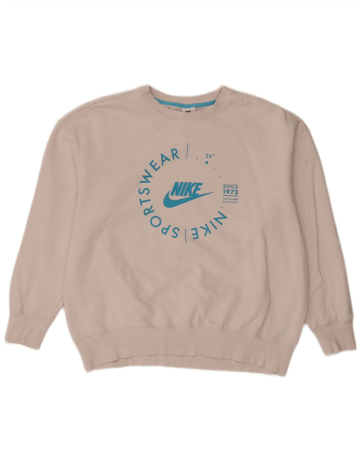 Nike Dame Grafisk Oversized Sweatshirt Jumper UK 14 Medium Hvid Bomuld