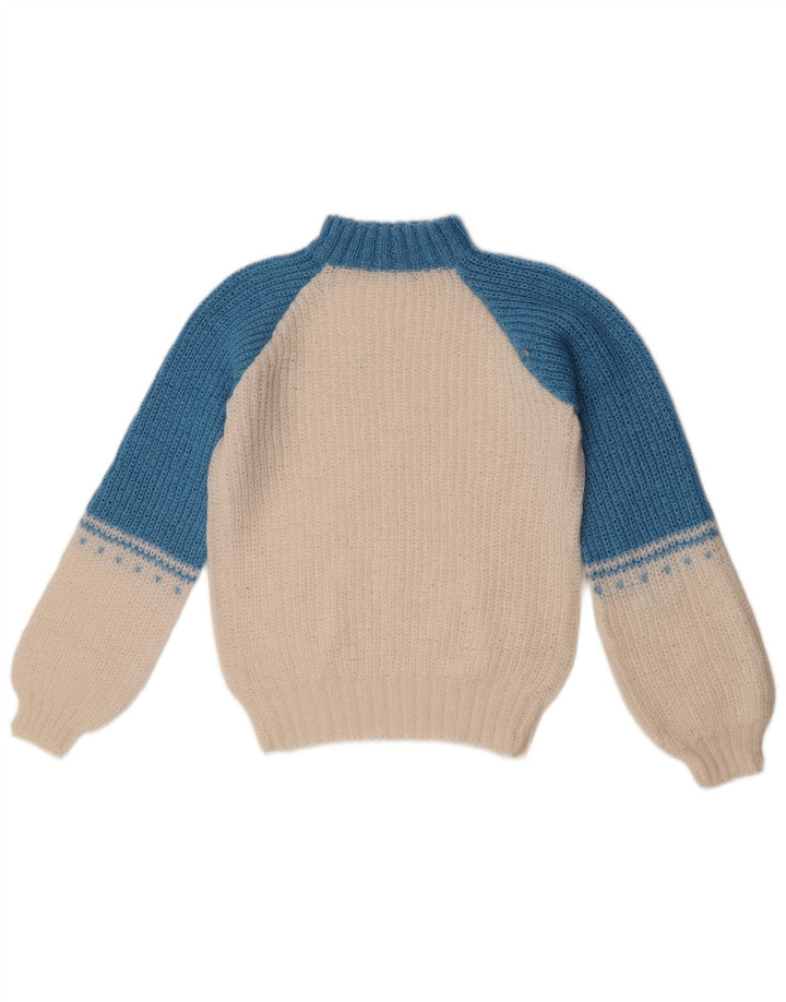 Vintage Dame Turtle Neck Jumper Sweater UK 12 Medium White Colourblock