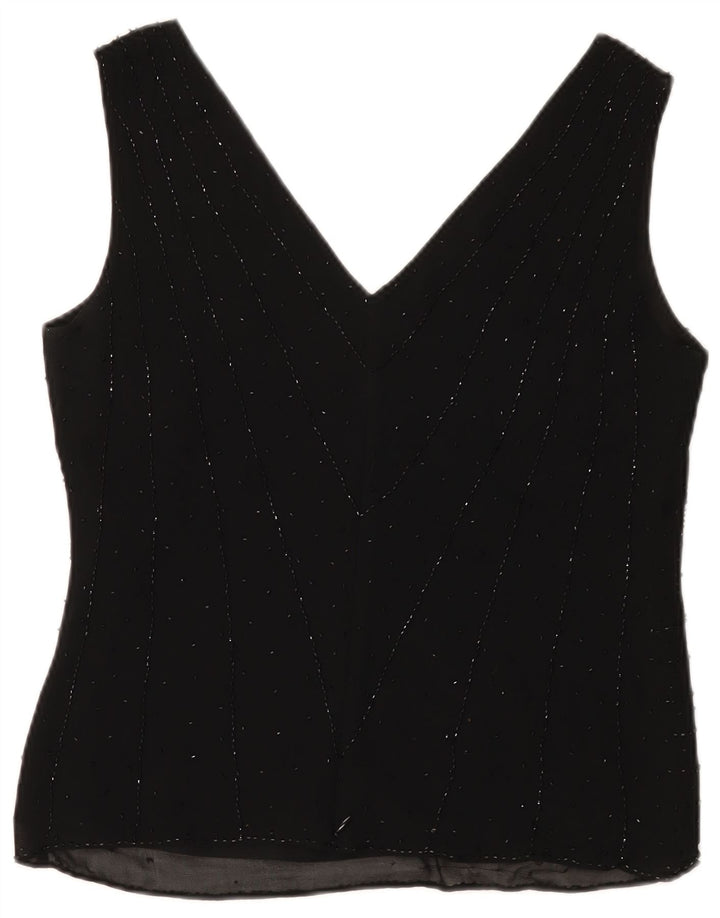 Marks & Spencer Dame ærmeløs bluse Top UK 14 Medium Sort Silke